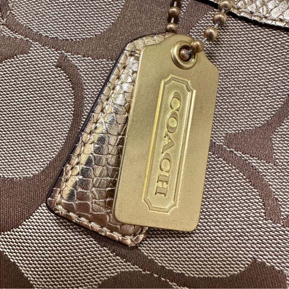 Coach Signature Canvas Vintage Tote Gold Snakeskin Embossed Leather - Picture 8 of 14